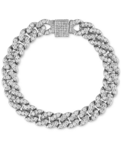 Men's Cubic Zirconia Curb Link Chain Bracelet in Sterling Silver