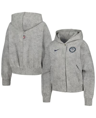 Women's Nike Gray Team USA Media Day Oversized Cropped Hoodie Performance Full-Zip Jacket