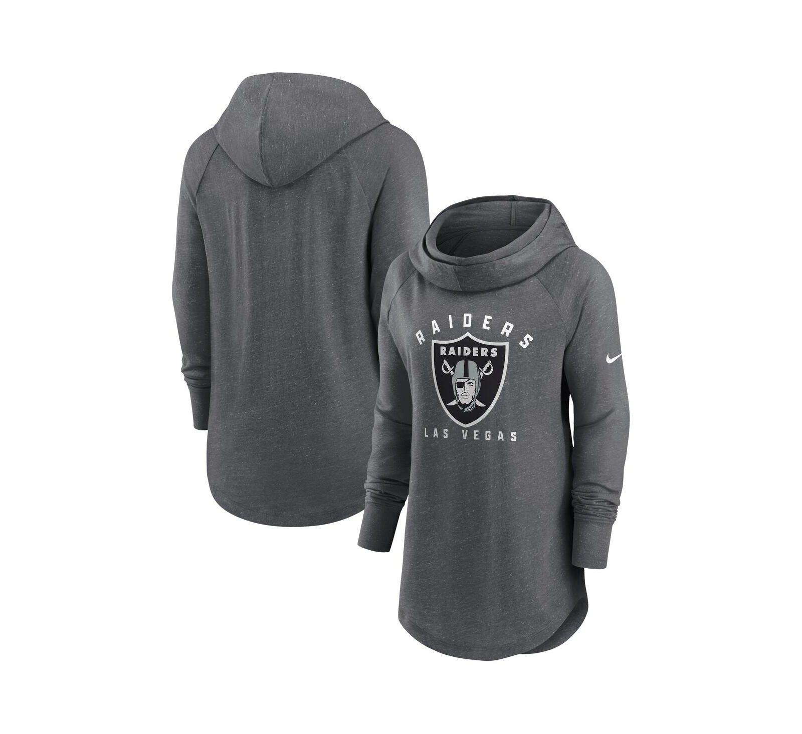 Женское худи Nike Heather Charcoal Las Vegas Raiders Raglan Funnel Neck Pullover Hoodie