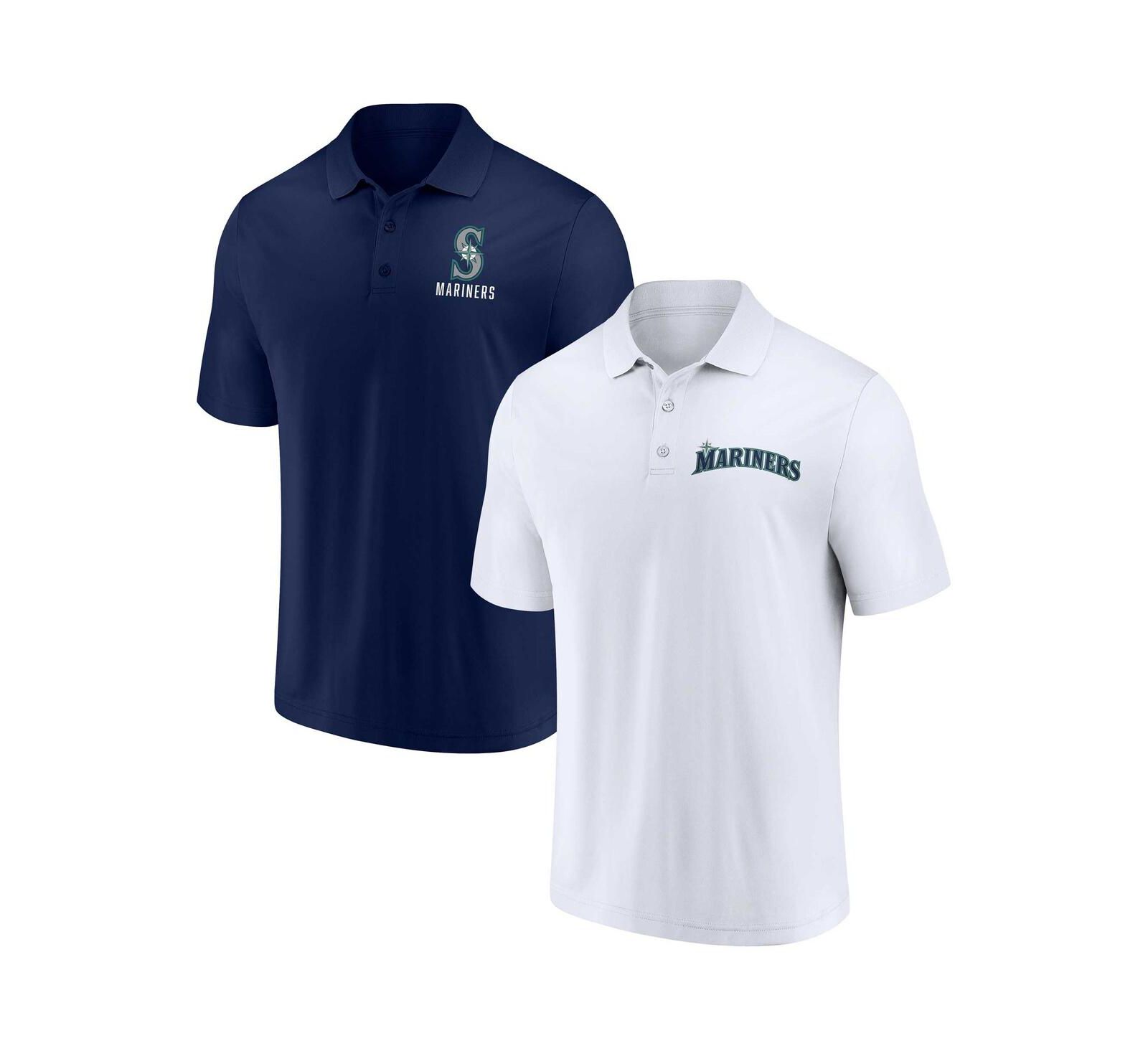 Men's Fanatics Navy, White Seattle Mariners Two-Pack Logo Lockup Polo Shirt Set