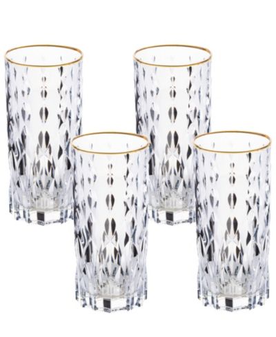 Lorren Home Trends Marilyn Gold-Tone High Ball Tumblers, Set of 4