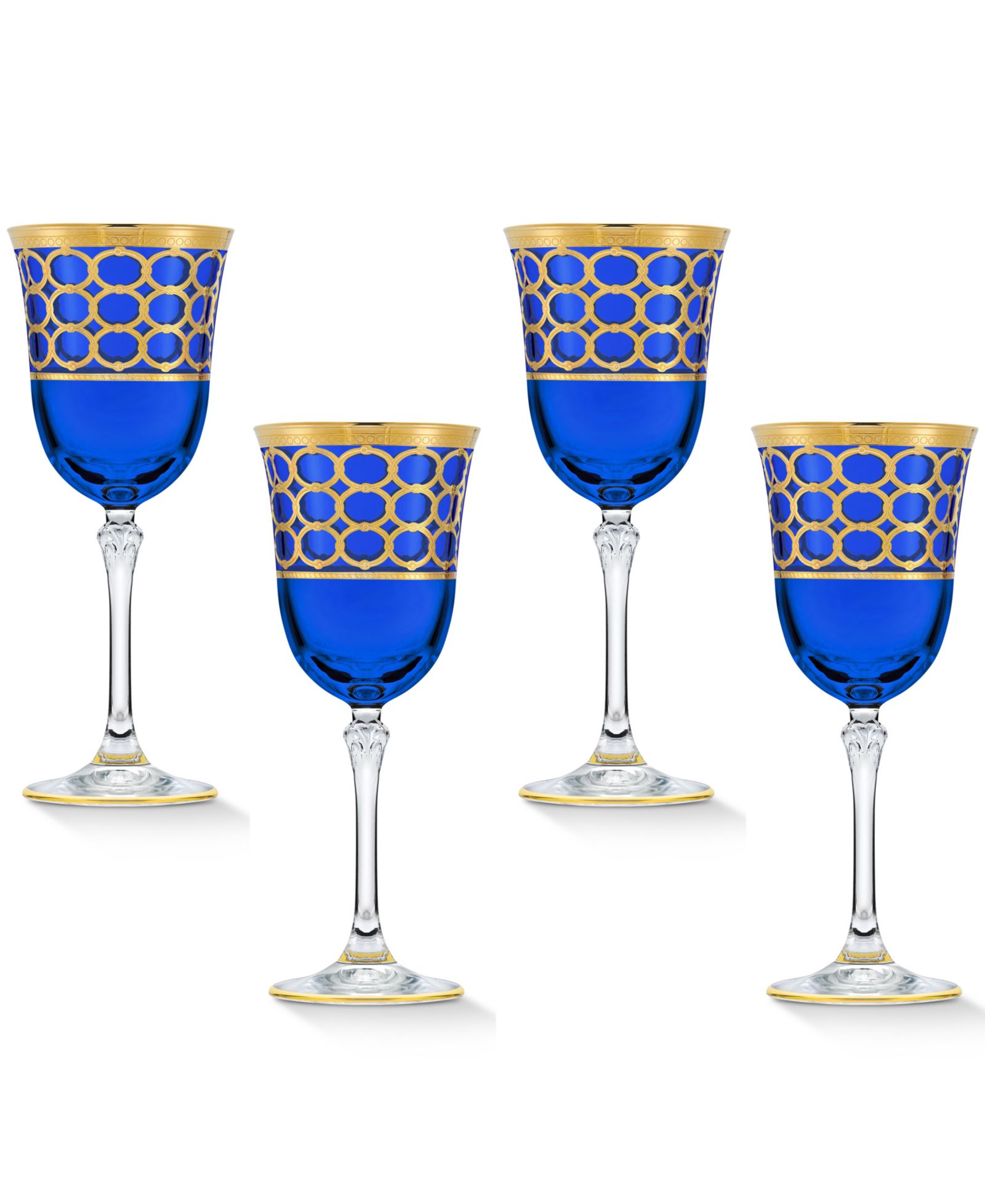 Набор бокалов для вина Lorren Home Trends Cobalt Blue Red Wine Goblet с золотистыми кольцами, 4 штуки