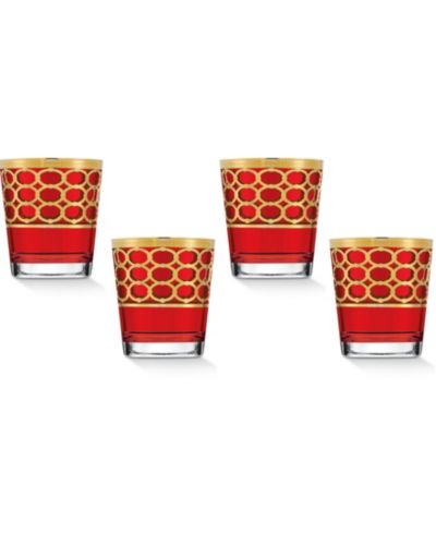 Lorren Home Trends Deep Red Double Old Fashion Glasses, Set of 4
