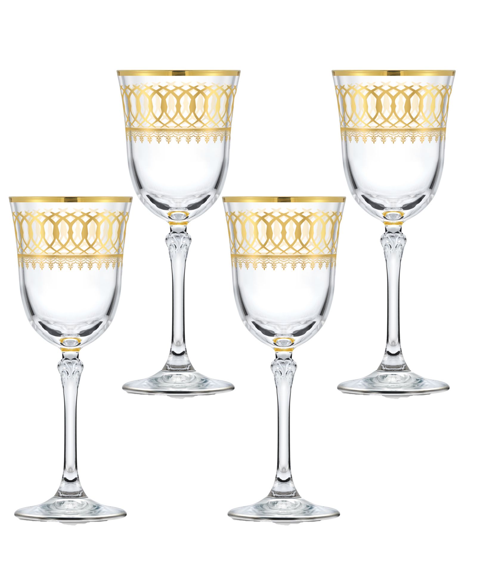 Lorren Home Trends Gold-Tone Embellished White Wine Goblet with Gold-Tone Rings, Set of 4