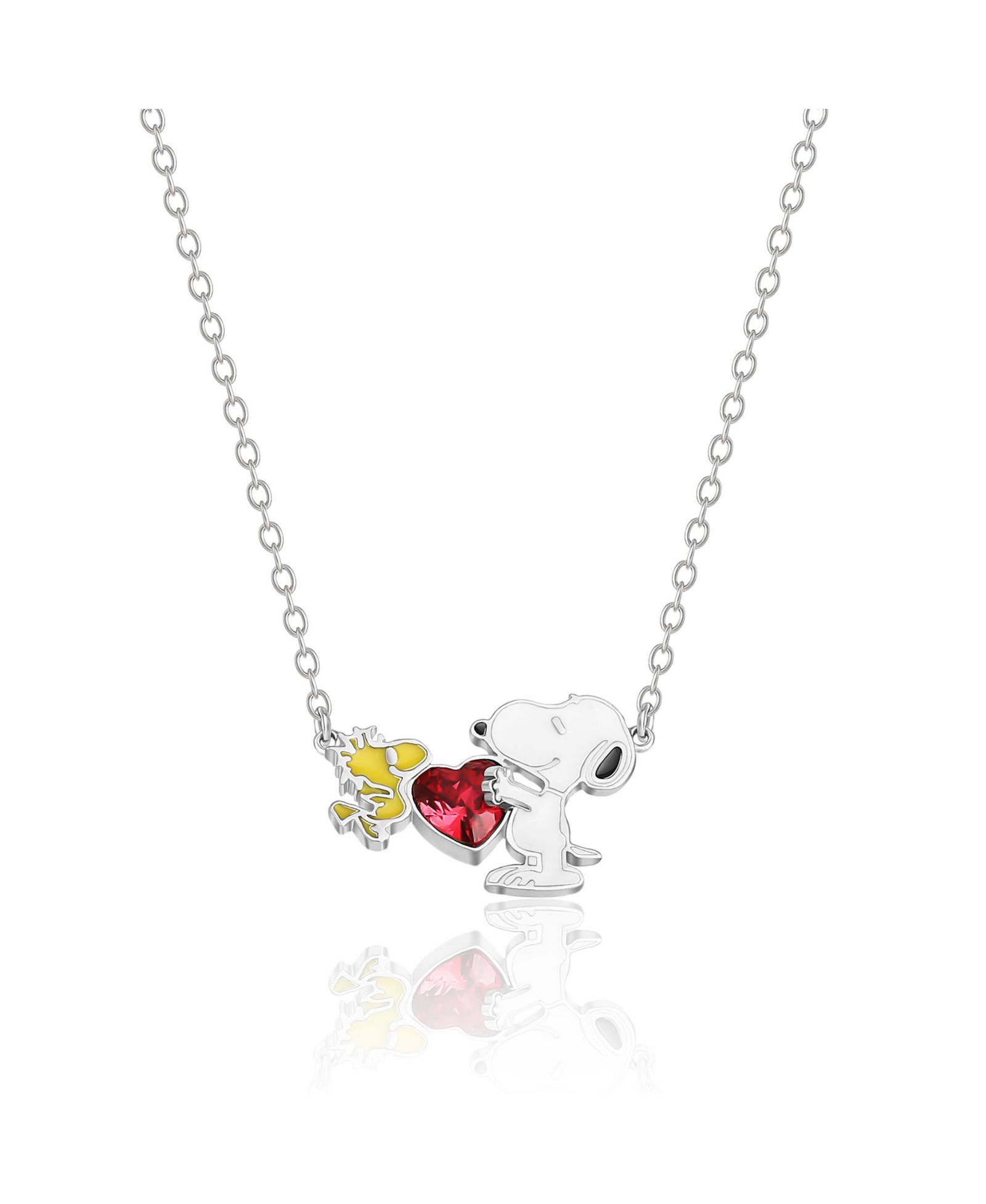 Ожерелье Peanuts Snoopy and Woodstock Red Crystal Silver Plated, 18''