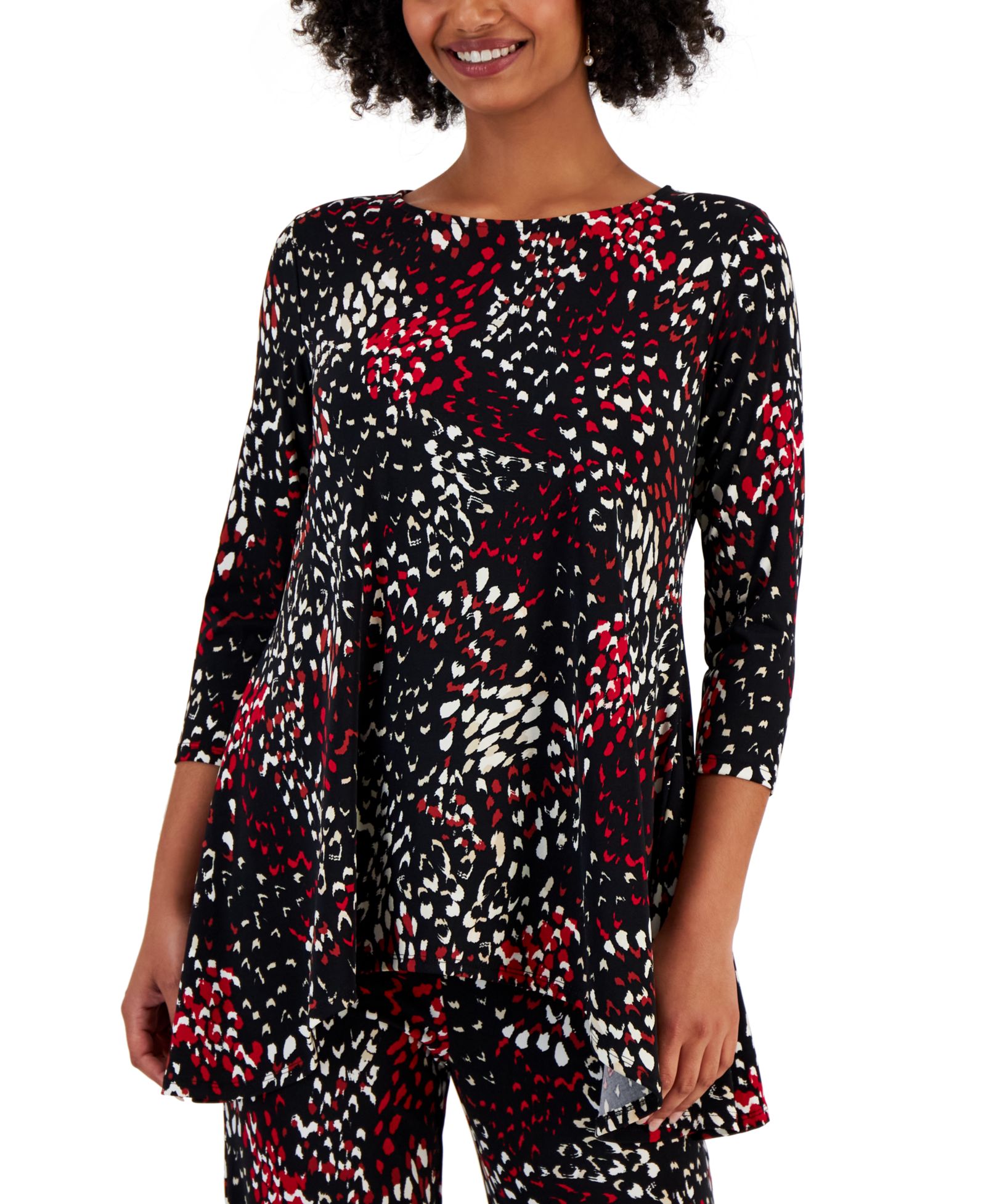 JM Collection Petite Printed 3/4-Sleeve Long Top, Created for Macy's