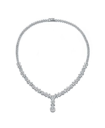 Ожерелье Genevive Elegant White Gold Plated Floral Cluster CZ Statement