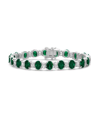 Genevive Elegant White Gold Plated Oval Cubic Zirconia Tennis Bracelet
