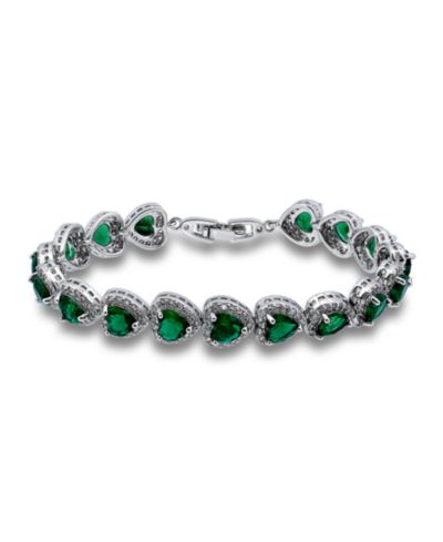Браслет Macy's Cubic Zirconia Green Glass Heart Halo Link
