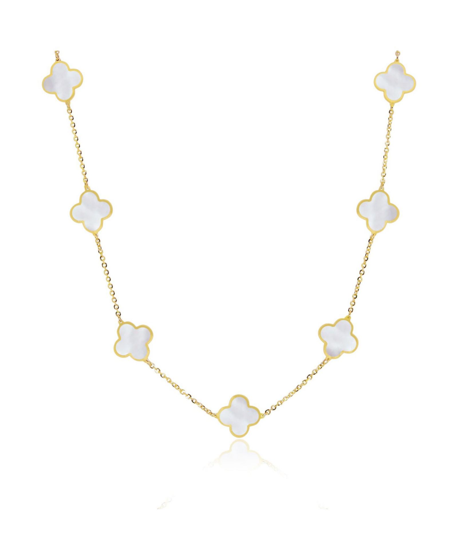 The Lovery Small Mother of Pearl Clover Necklace 14K Gold