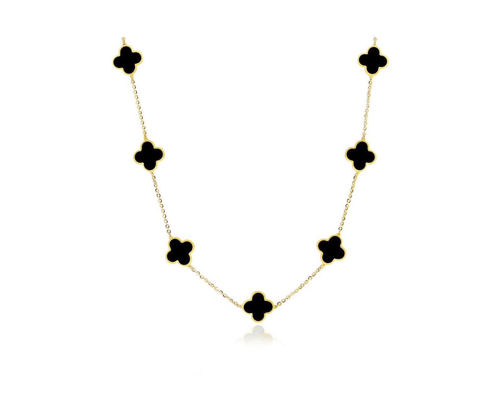 The Lovery Small Onyx Clover Necklace 14K Yellow Gold