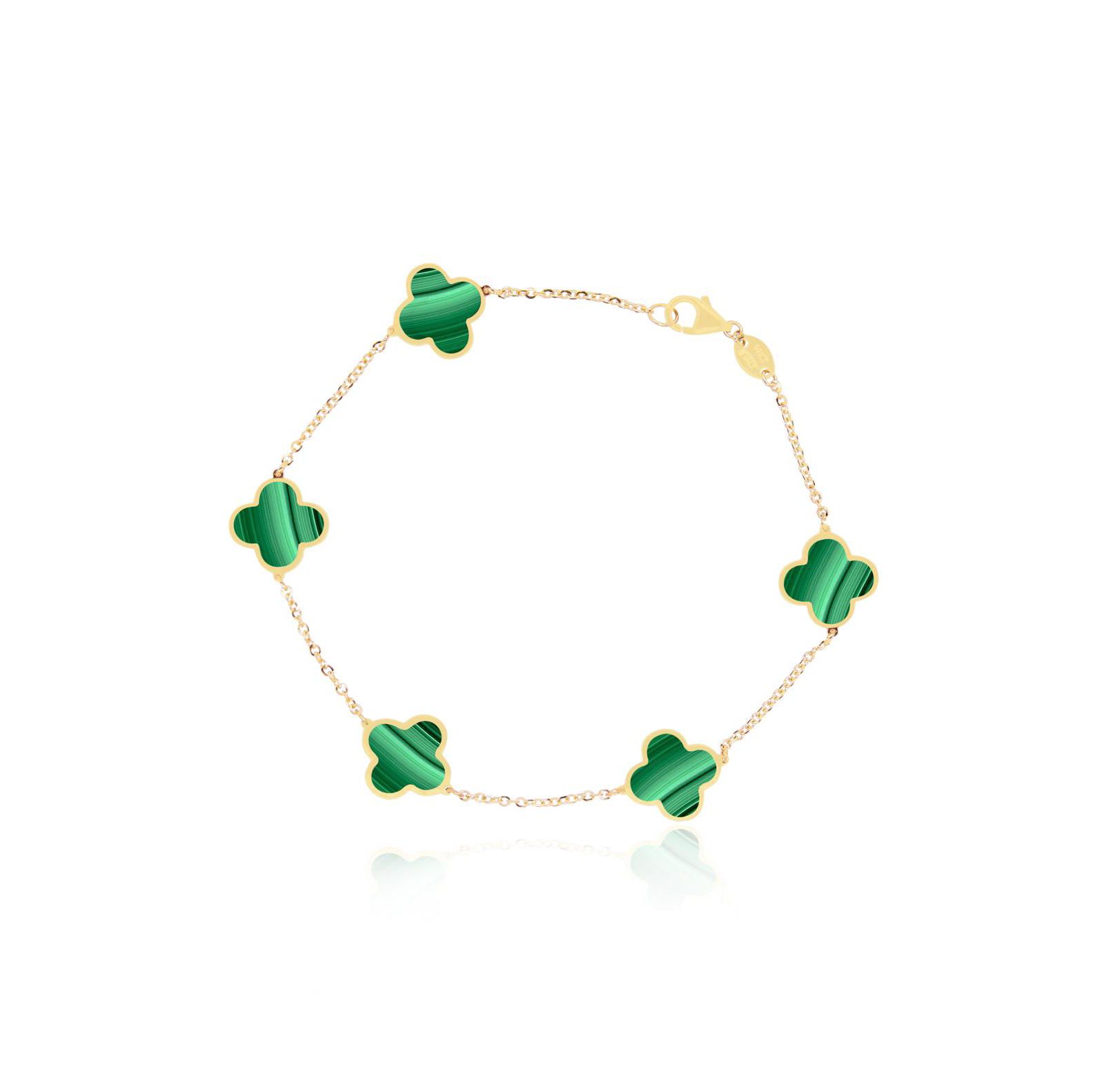 Браслет The Lovery Small Malachite Clover 14K Gold
