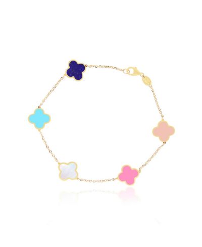 The Lovery Small Pastel Mixed Clover Bracelet 14K Gold