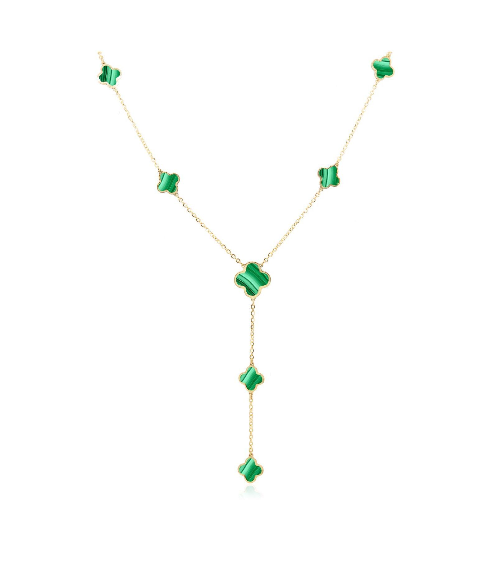 Ожерелье-лариат The Lovery Malachite Clover, 14K Yellow Gold