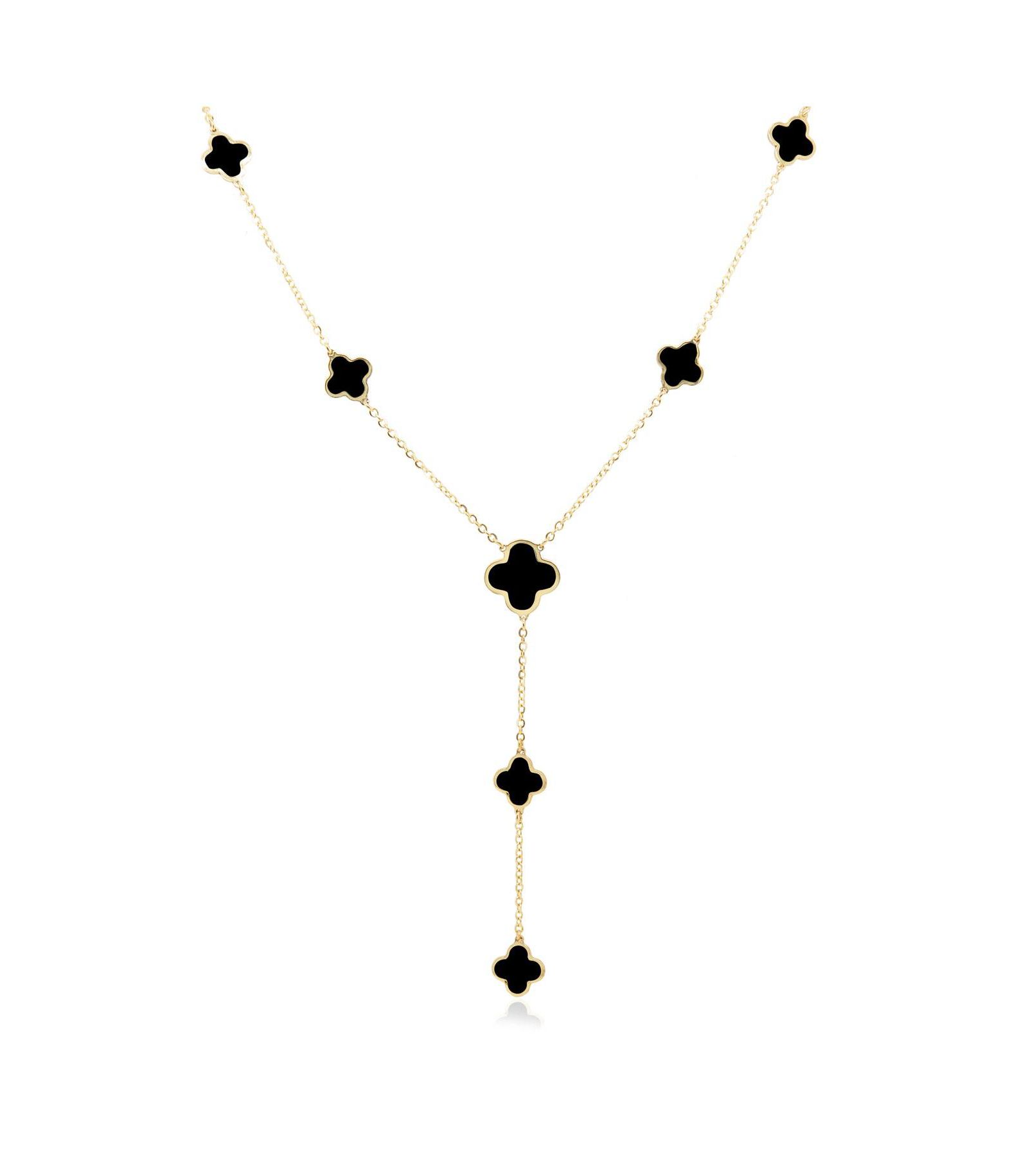 Колье-лариат The Lovery Onyx Clover 14K Yellow Gold