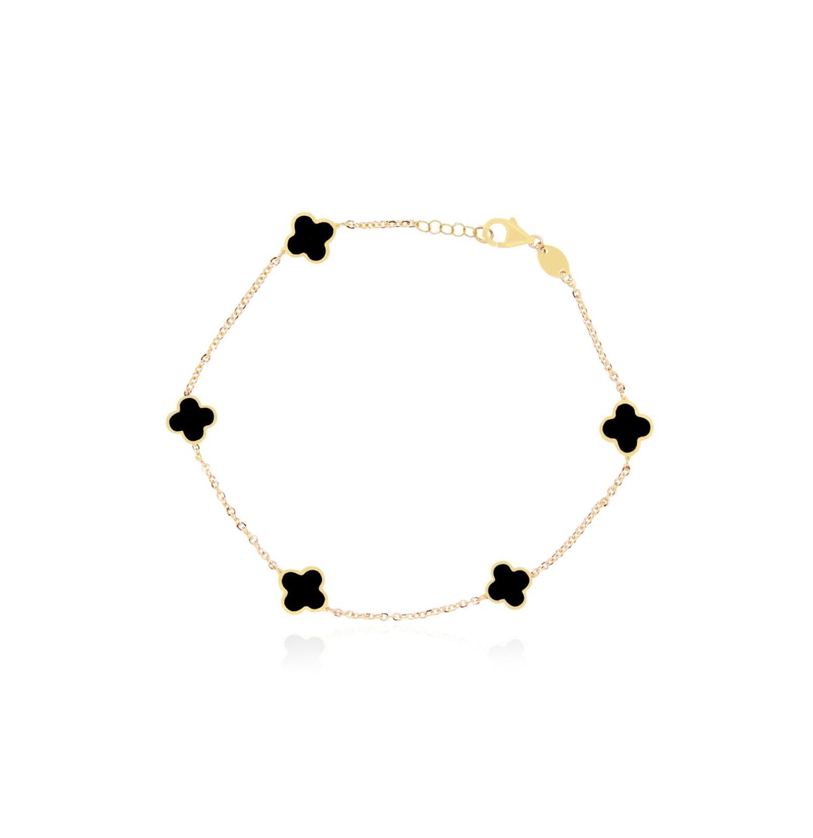The Lovery Mini Onyx Clover Bracelet 14K Yellow Gold