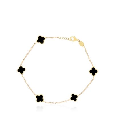 Браслет The Lovery Mini Onyx Clover из желтого золота 14K