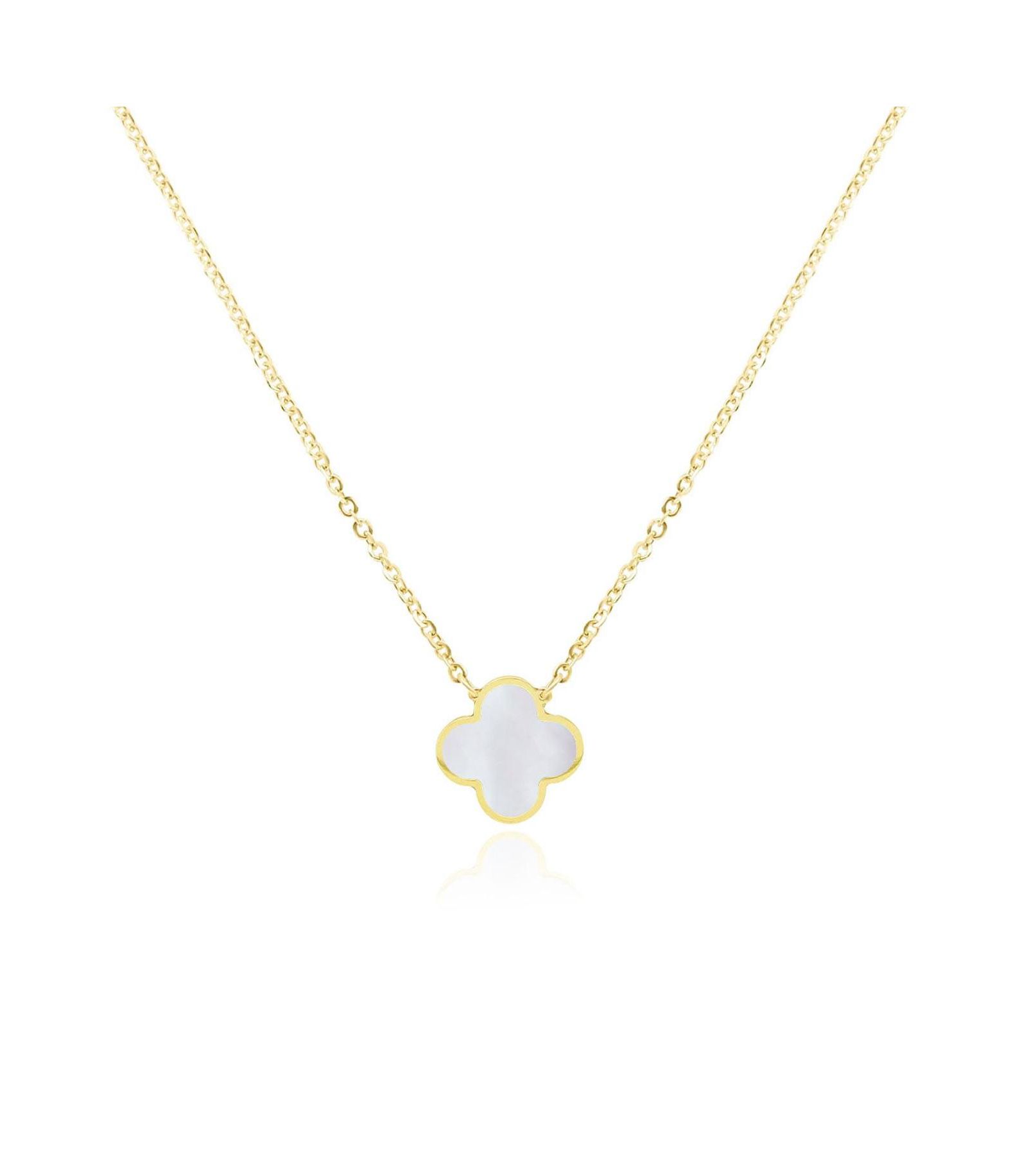 The Lovery Small Mother of Pearl Single Clover Necklace 14K Gold