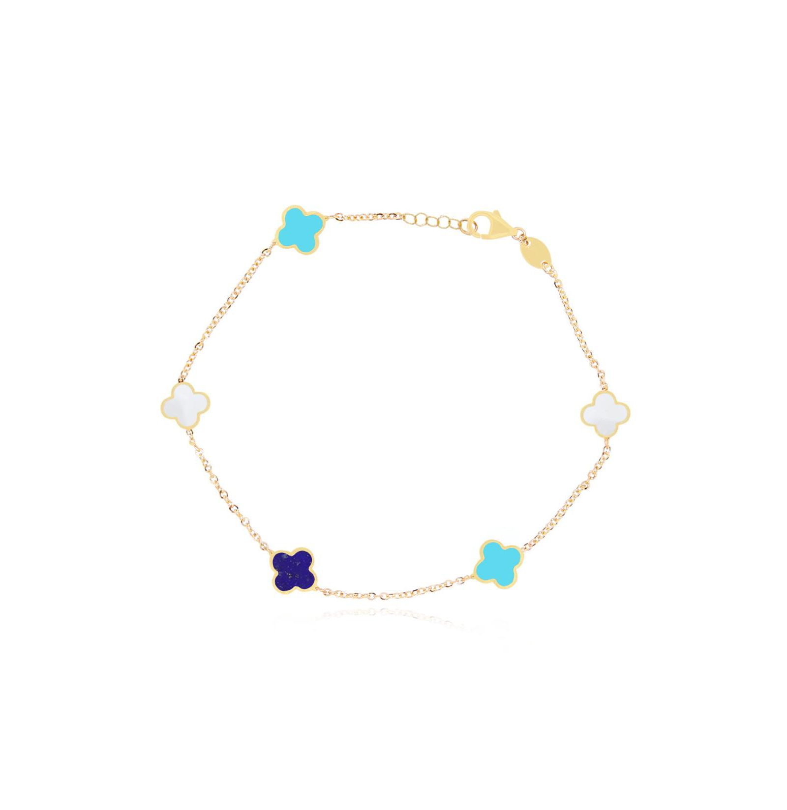 The Lovery браслет Mini Blue Mixed Clover, 14K Gold