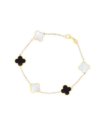 The Lovery Mother of Pearl and Onyx Mixed Clover Bracelet
