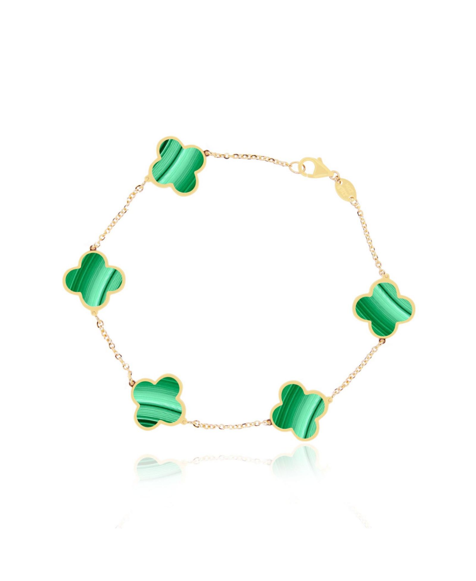The Lovery Браслет Malachite Clover 14K Gold Large