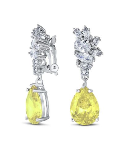Bling Jewelry Cocktail CZ Leaf Teardrop Chandelier Clip On Earrings Silver Plated
