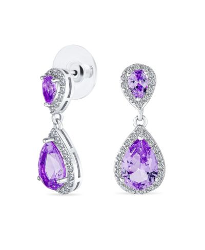 Классические фиолетовые серьги Bling Jewelry с фианитами в форме двойной капли, посеребренные