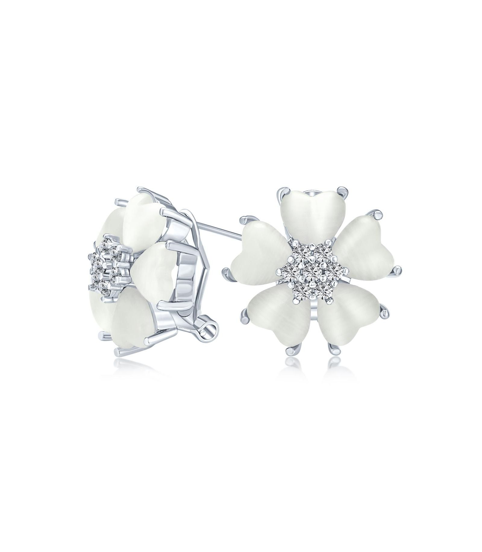 Серьги Bling Jewelry Romantic Cat Eye Stone Button-Style Heart-Shaped Petals Flower Studs