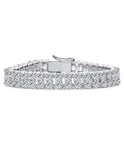 Bling Jewelry Wide Tennis Bracelet Two Row Cubic Zirconia Bridal Wedding Statement Bracelet 7 Inch