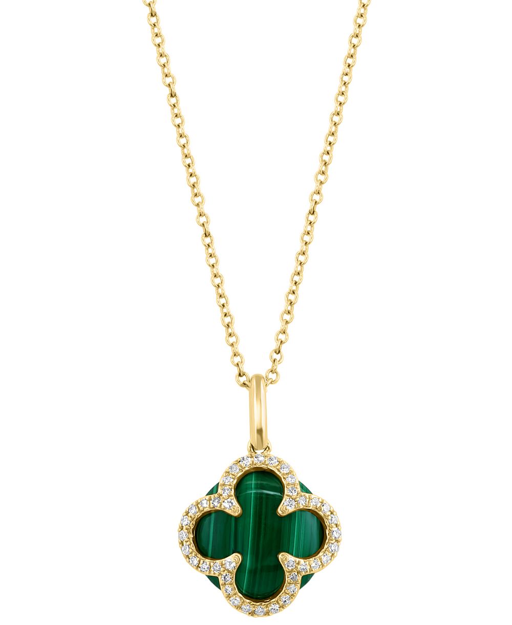 EFFY Collection Diamond (1/8 ct. t.w.), Malachite Pendant Necklace in 14k Yellow Gold