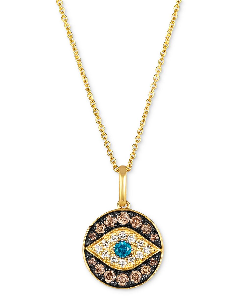 Подвеска Le Vian® Chocolate Diamond, Nude Diamond, & Blueberry Diamond Evil Eye Adjustable 20" в 14k Gold