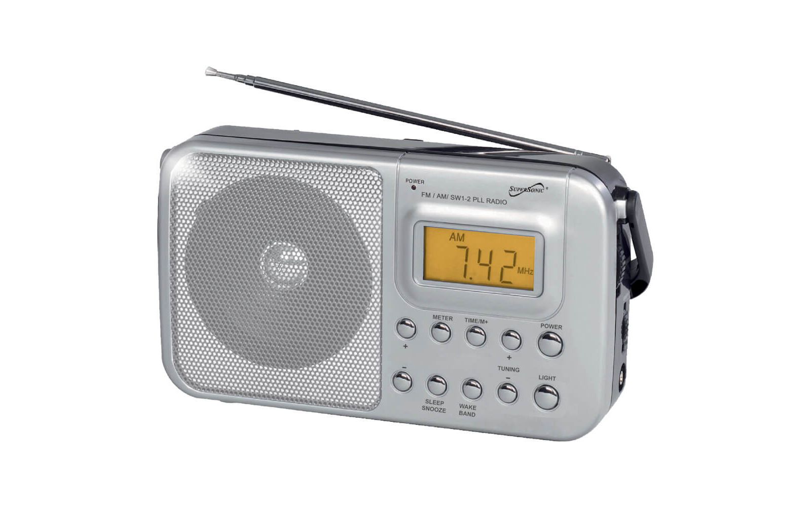 Supersonic радио AM/FM/SW1-2 PLL, 4 полосы, серебристое