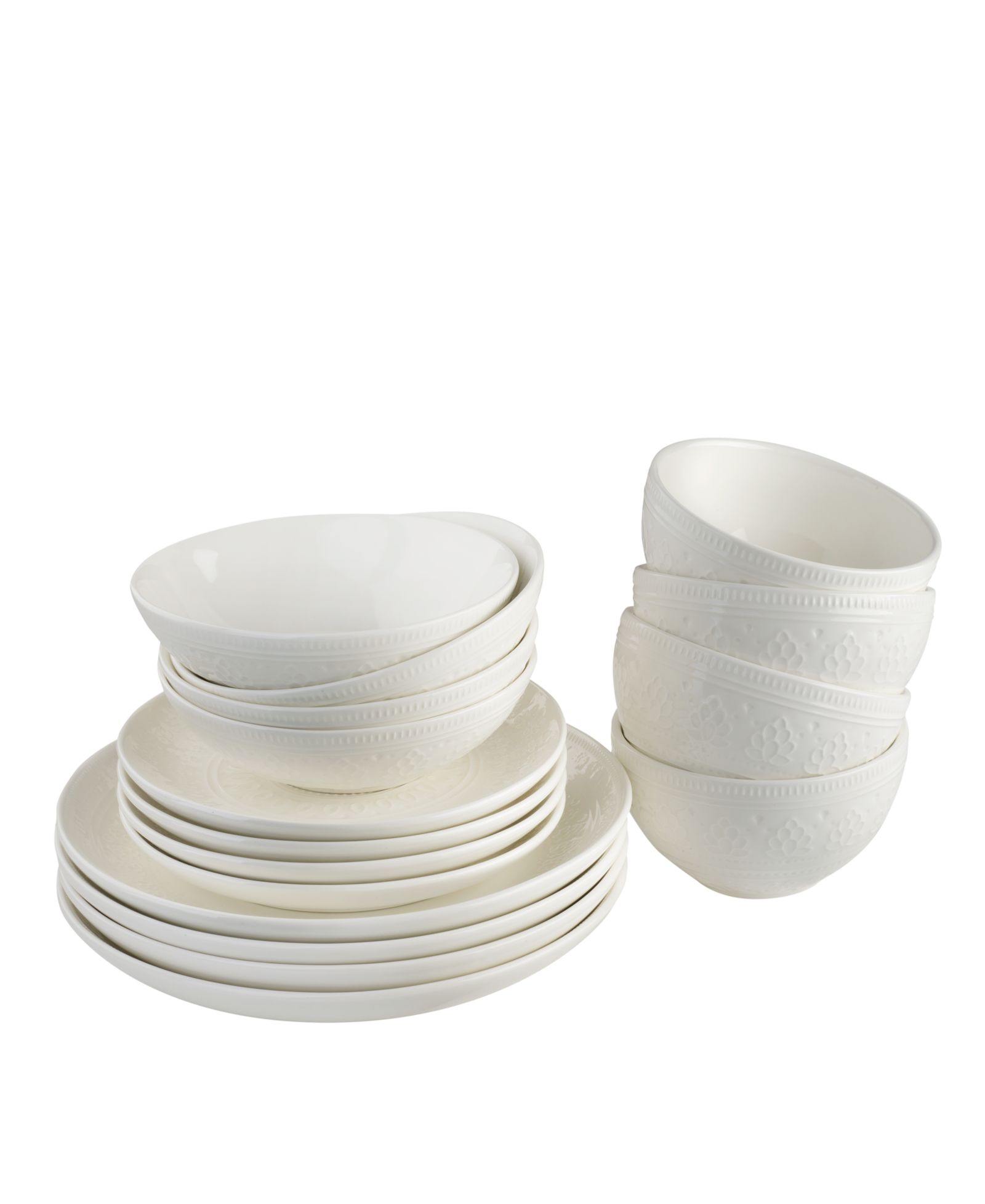 Euro Ceramica Fez 16 Pc. Double Bowl Dinnerware Set, Service for 4