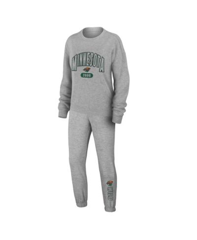 Women's WEAR by Erin Andrews Heather Gray Minnesota Wild Knit Long Sleeve Tri-Blend T-shirt and Pants Sleep Set