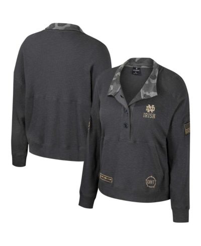 Women's Colosseum Heather Charcoal Notre Dame Fighting Irish OHT Military-Inspired Appreciation Payback Henley Thermal Sweatshirt