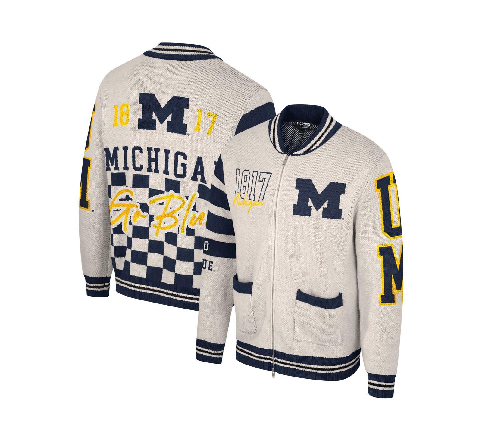 Мужской и женский джемпер с молнией The Wild Collective Cream Michigan Wolverines Jacquard