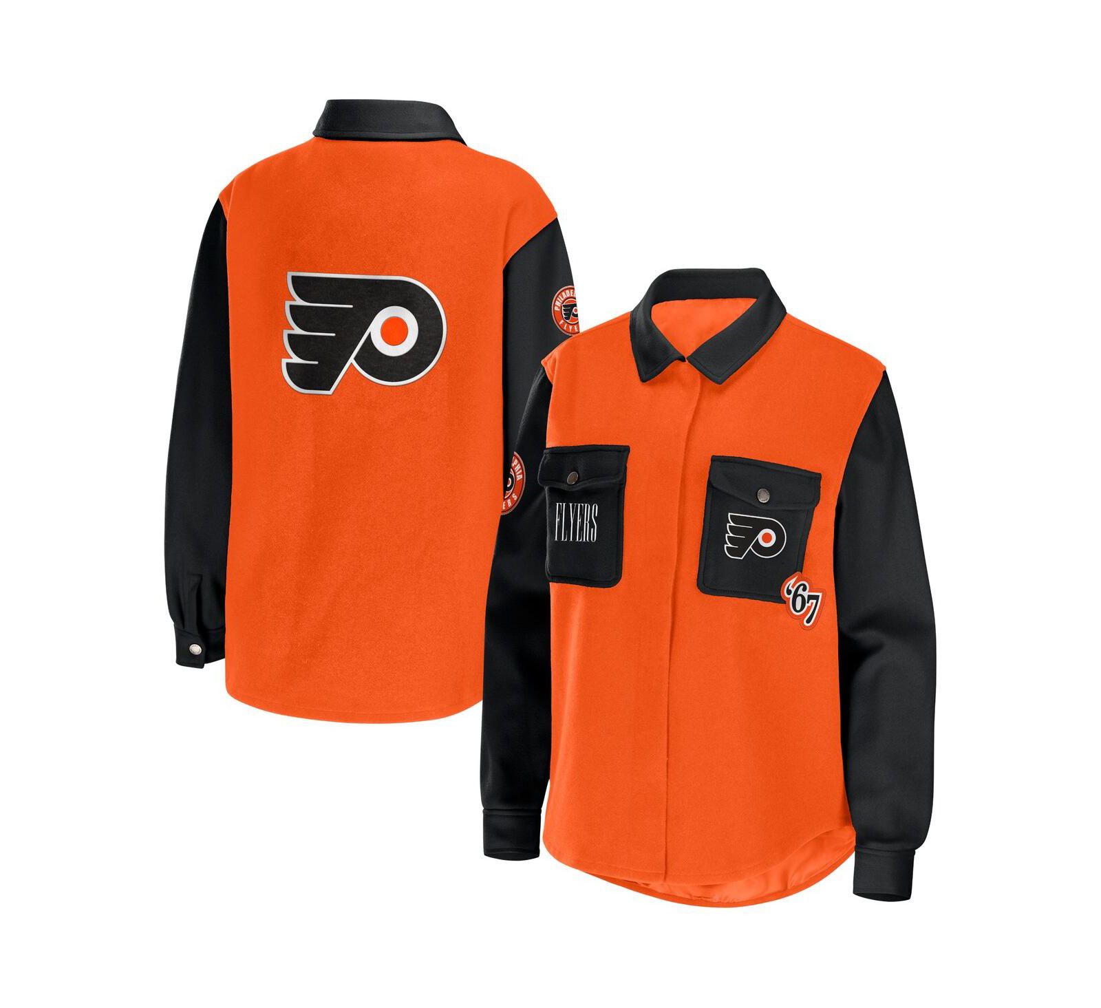 Women's WEAR by Erin Andrews Orange, Black Philadelphia Flyers Colorblock Button-Up Shirt Jacket