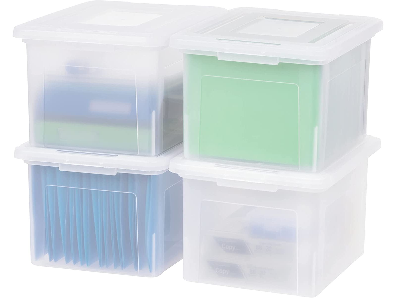 IRIS Letter & Legal Size Plastic Storage Bin Tote Organizing File Box with Durable and Secure Latching Lid, Stackable and Nestable, 4 Pack, Pearl