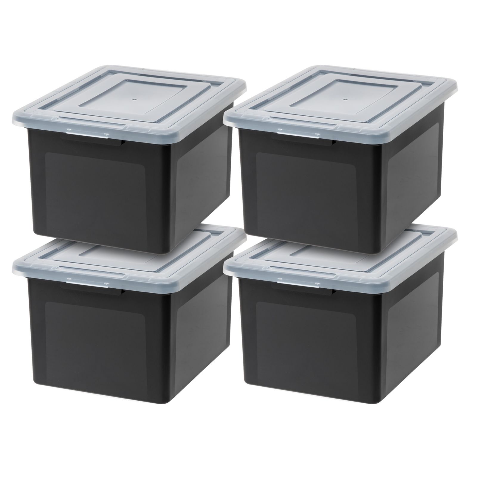 IRIS Letter & Legal Size Plastic Storage Bin Tote Organizing File Box with Durable and Secure Latching Lid, Stackable and Nestable, 4 Pack, Black