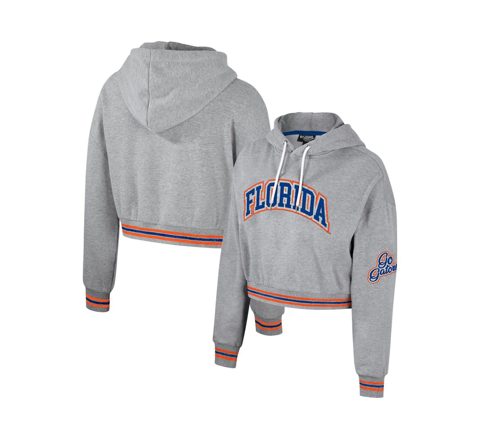 Женское укороченное мерцающее худи The Wild Collective Heather Gray Distressed Florida Gators