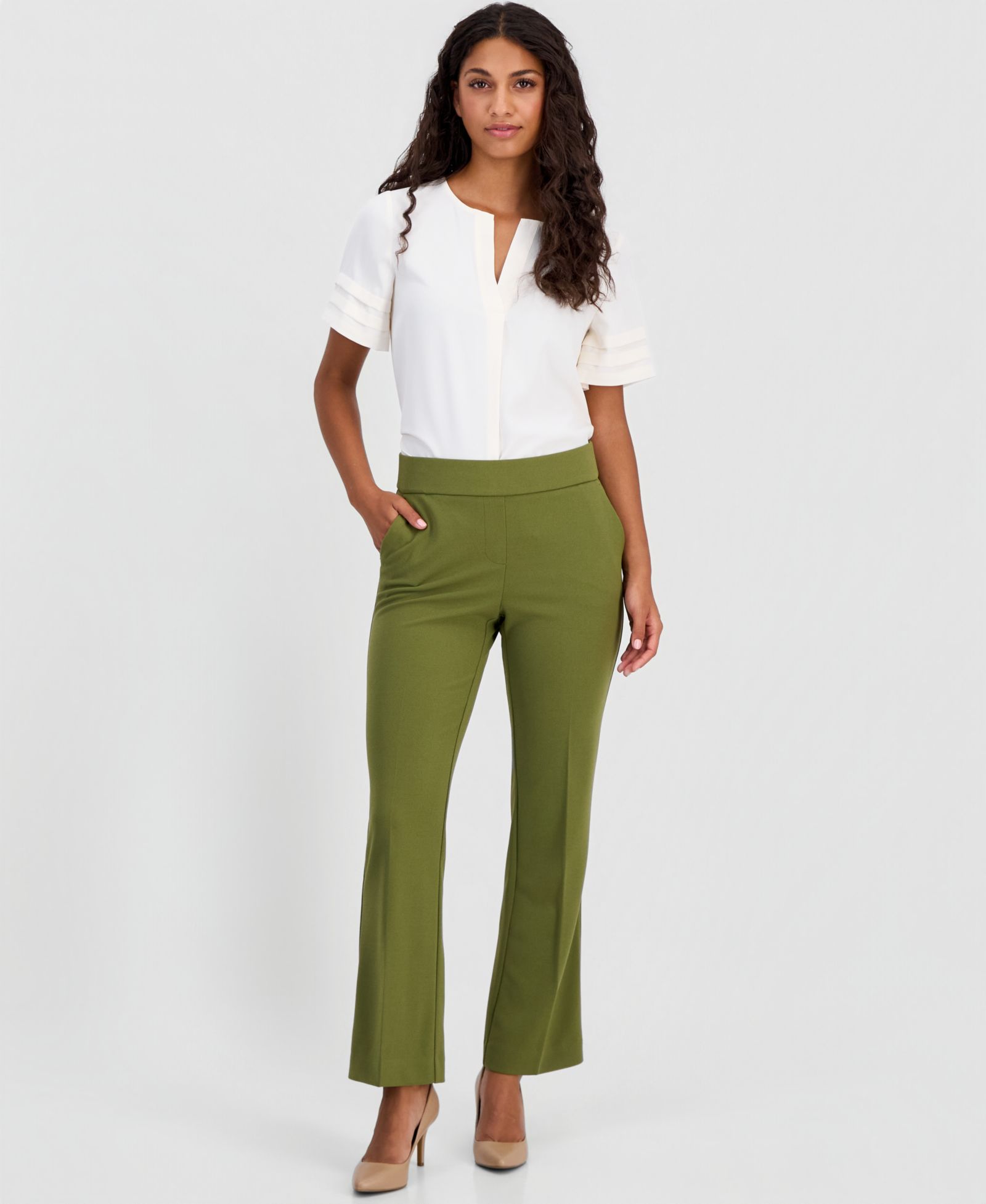 Anne Klein Essentials Petite Pull-On Straight-Leg Pants