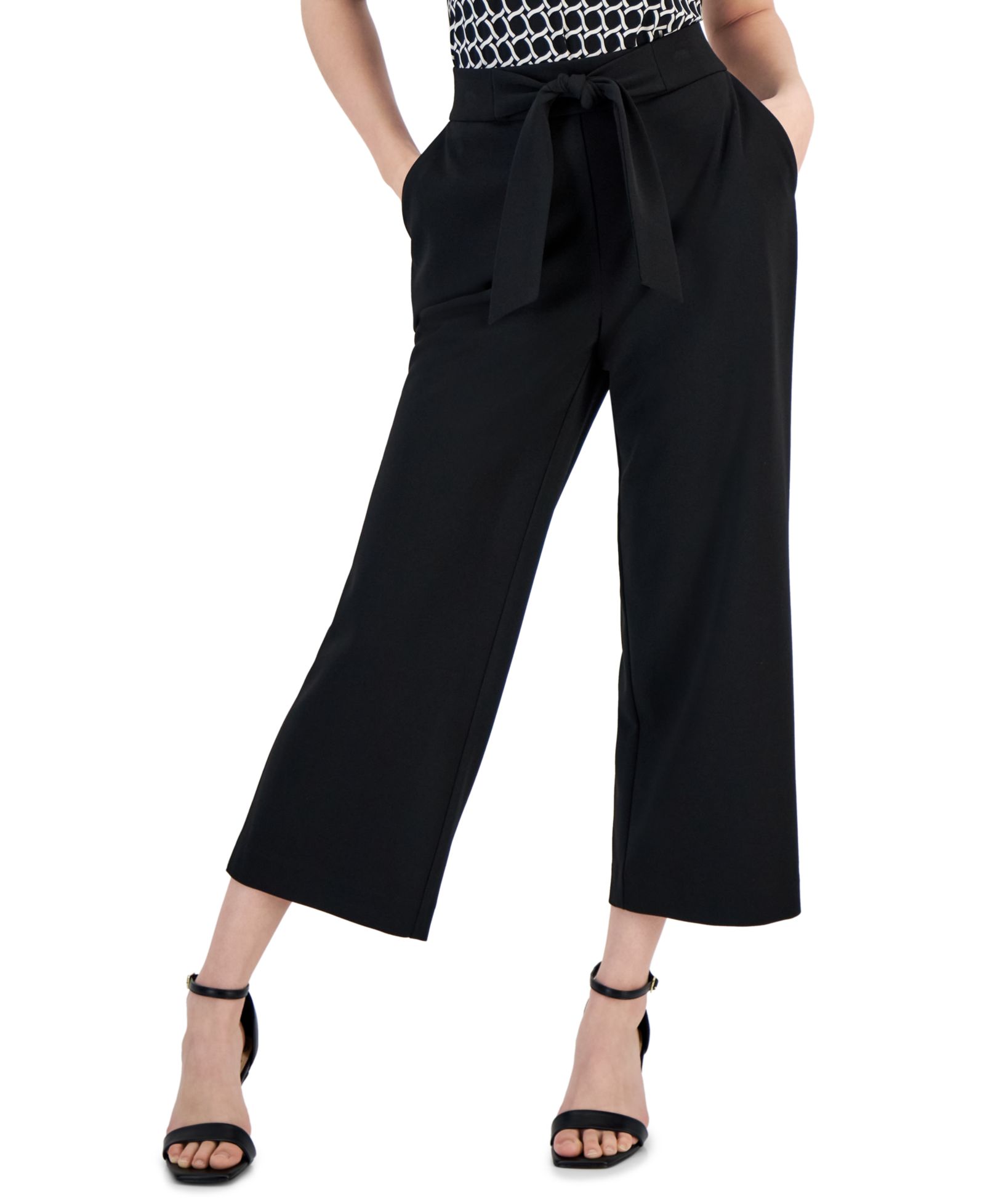 AK Anne Klein Petite Tie-Front Pull-On Wide-Leg Pants