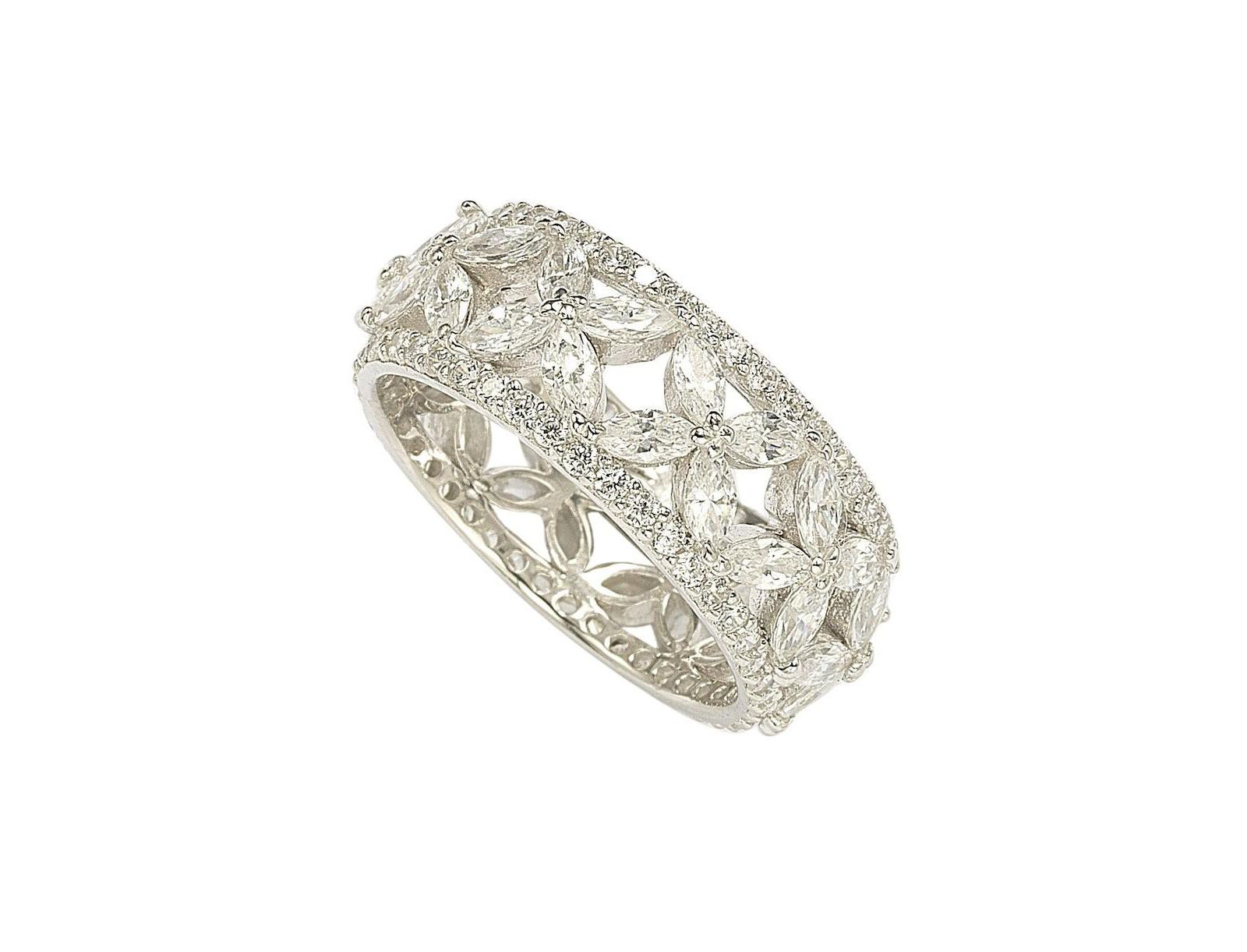 Suzy Levian New York White Cubic Zirconia Floral Eternity Band Ring