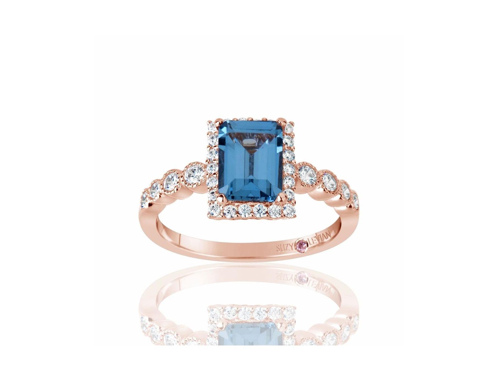 Suzy Levian New York Aqua & White Cubic Zirconia Ring