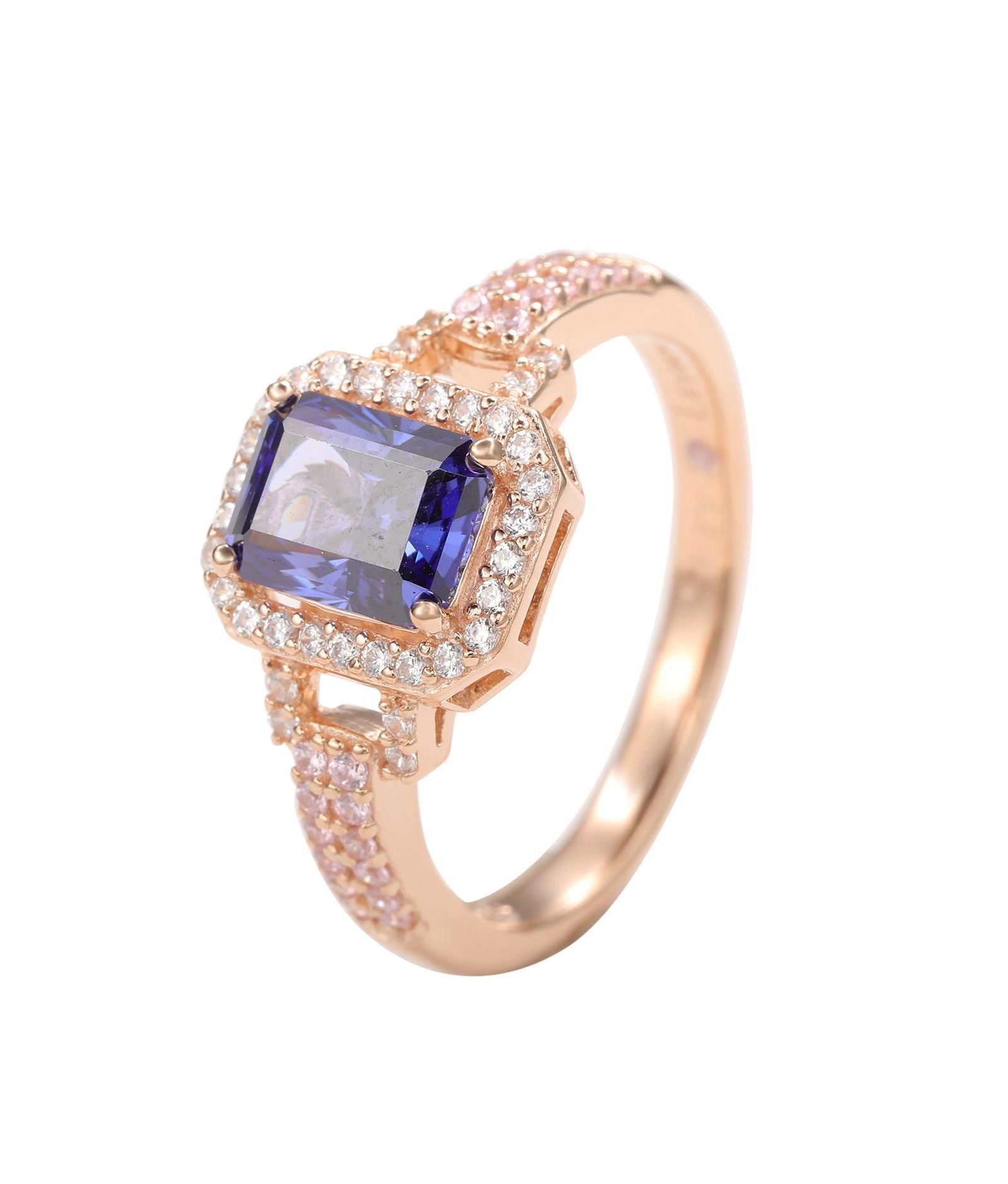 Suzy Levian Sterling Silver Emerald-Cut Cubic Zirconia Halo Ring