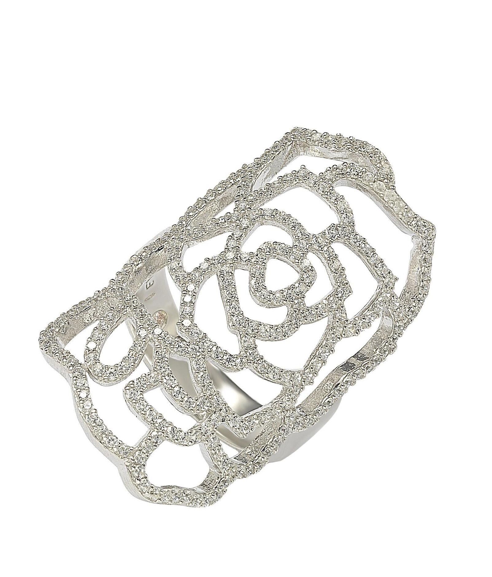 Кольцо Suzy Levian Sterling Silver White Cubic Zirconia Knuckle Flower