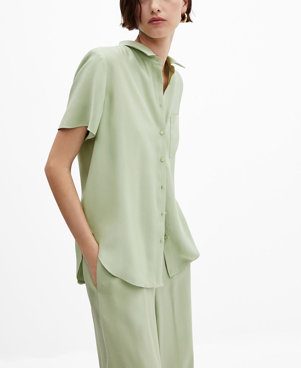 MANGO Women's Short-Sleeve Button-Down Shirt