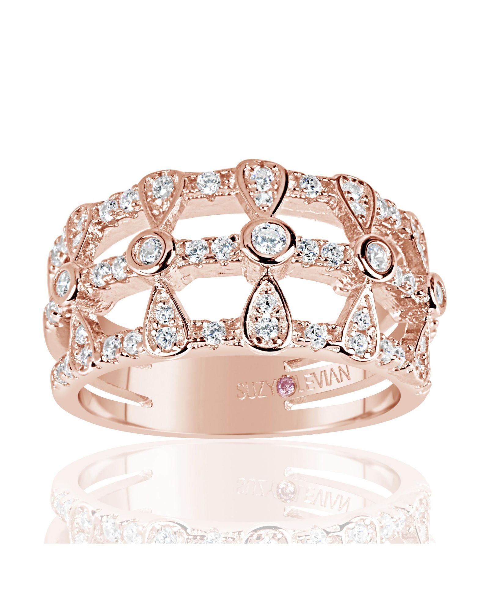 Suzy Levian New York White Cubic Zirconia Multi-Shape Three-Row Ring