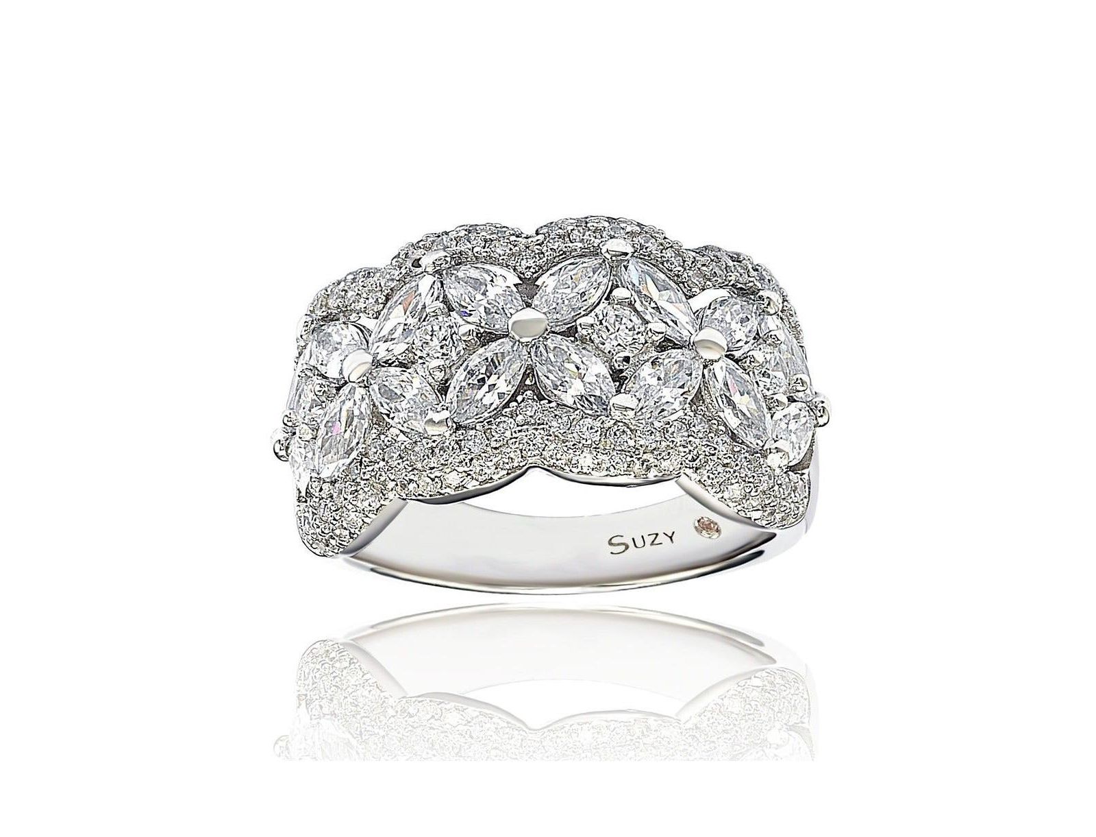 Suzy Levian New York White Cubic Zirconia Flower Ring