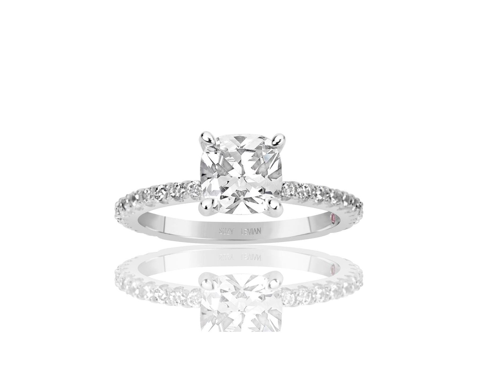 Кольцо Suzy Levian Sterling Silver Cushion Cut Cubic Zirconia Bridal Center Stone